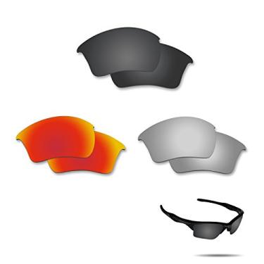 Imagem de Fiskr Lentes polarizadas de substituição para óculos de sol Oakley Half Jacket 2.0 XL (OO9154) com resistência a impactos, proteção contra raios UV e proteção multifuncional (preto, prata e vermelho)