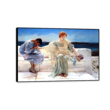 Imagem de Impressão emoldurada preta Ask Me No More por Lawrence Alma Tadema Prints, reprodução de pintura a óleo, impressão giclée em tela, arte de parede pronta para pendurar para decoração de quarto de casa.