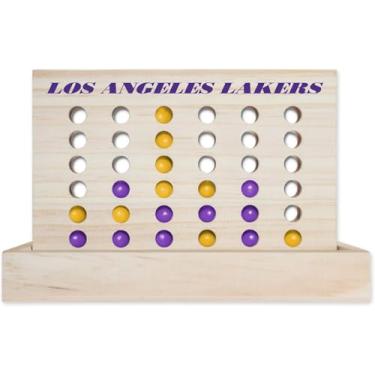 Imagem de Rico Industries NBA Mini Travel Team 4 in A Row Los Angeles Lakers Mini Game- Wooden, Team Colors, 5.5" x 8"