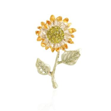 Imagem de LPYO Broche de girassol com pingente para mulheres, elegante, flor amarela, planta, lapela alfinete, acessório para presente, Medium, Zinco, Sem Pedra Preciosa
