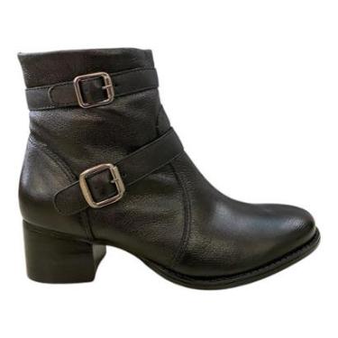 Imagem de Bota Coturno Feminino New Born Couro Legítimo Fivelas 4918 Preto-Feminino