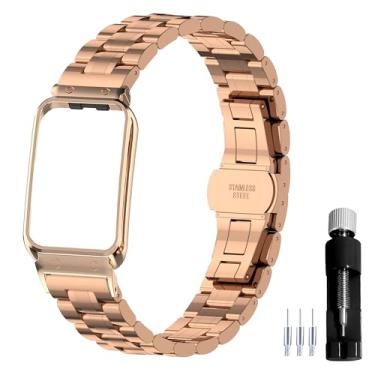 Imagem de Gheper Pulseira de relógio de metal compatível com Samsung Galaxy Fit3[2024] SM-R390, acessório para smartwatch, aço inoxidável 316L, moldura protetora, design de pulseira de substituição para