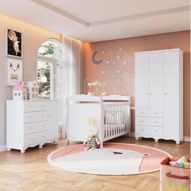 Imagem de Quarto de Bebê Completo Guarda-roupa 3 Portas Cômoda e Berço Minicama 