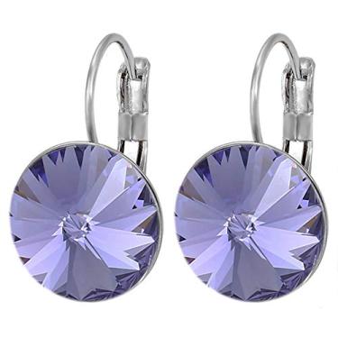 Imagem de VPKJewelry Brincos femininos e femininos com puxador nas costas, grande, banhado a ouro 14 k, redondo, Bella Hook, joia de cristal, pedra do mês de nascimento do mês dos namorados para ela, Cristal