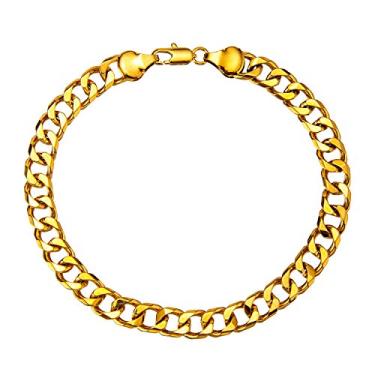 Imagem de fytease Tornozeleira de elos cubanos de 7 mm para mulheres e homens, pulseira de tornozelo banhada a ouro 14K / ouro 18K / prata 18 K para mulheres e homens, One Size, Zircônia cúbica