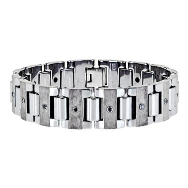 Imagem de Pulseira masculina de carboneto de tungstênio grosso de dois tons, diamantes negros peso total de 0,50 quilates, 21 cm, 8.25 Inches, Carboneto de tungstênio, Diamante