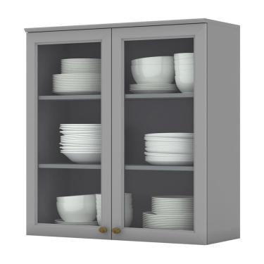 Imagem de Armário Aéreo 2 Portas Vidro 80cm Americana - Móveis Henn Cinza