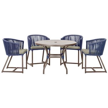 Imagem de Mesa com 4 Cadeiras de Jantar Roma 100cm e Noronha em Aluminío Marrom Corda Nautica Estofado 8 Trama Original