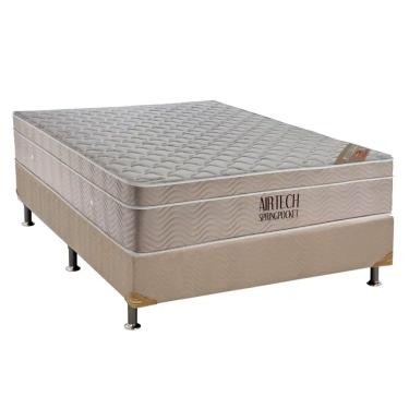 Imagem de Cama Box Casal: Colchão Molas Ortobom SuperPocket Fort Airtech Spring + Base crc Suede White(138x188)