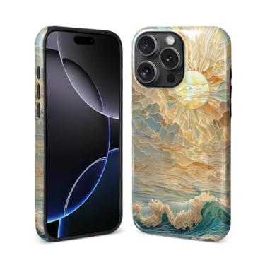 Imagem de ZHEGAILIAN Capa magnética para iPhone 15 Pro | Compatível com capa rígida Magsafe à prova de choque + silicone macio, aderência antiderrapante e proteção contra quedas | Vitral de raios solares ondas