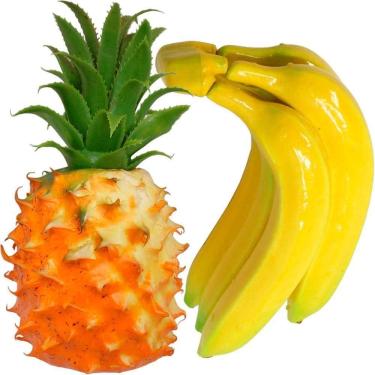 Imagem de Kit 2 Abacaxi Tropical Maço Bananas Fruta Em Isopor Enfeite