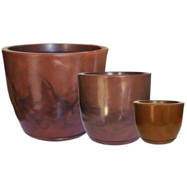 Imagem de Kit 3 Vaso Redondo Grande Polietileno Liso P/plantas Jardim Varanda (Marrom Cacau)