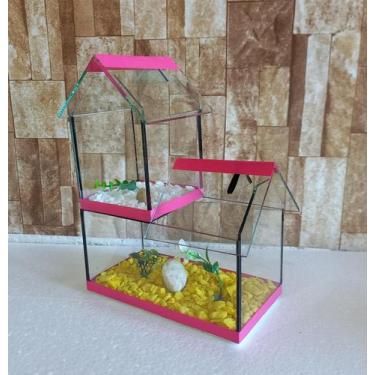 Imagem de Aquario Beteira Castelo Para Peixe Betta decorado pedrinhas e planta a