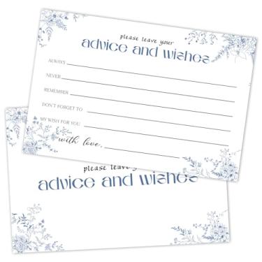 Imagem de WwongxianB Conjunto de 25 cartões de conselhos e desejos de flores silvestres azuis - Livro de visitas Palavras de Sabedoria para recém-casados chá de panela casamento aposentadoria Grad Fill in Style