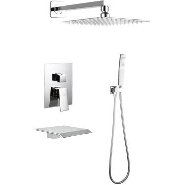 Imagem de Kit De Misturador De Chuveiro De Sistema De Chuveiro Coealed Montado Na Parede Cabeça De Chuveiro Quadrada E Mangueira, Chrome