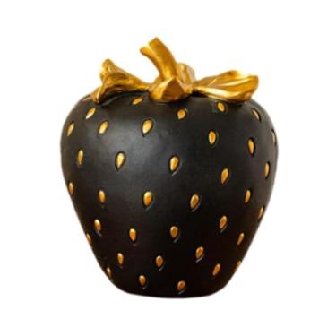 Imagem de Fenteer Modelo de frutas de frutas de morango Fruta Modelo de frutas resina estátua para cozinha, Ouro Preto