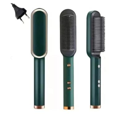 Imagem de Escova ãnion alisadora de cabelo 5 em 1 alisa seca e hidrata com luzes de ions bivolt 110v/220v cor verde