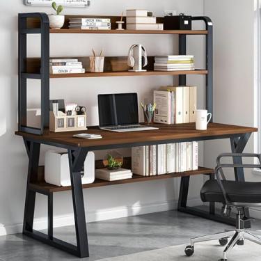 Imagem de Mesa De Computador Com Hutch E, Mesa De Estudo De Escrita Com Economia De Espaço Com Prateleiras De Armazenamento Abertas, Mesa De Trabalho De Madeira Simples Moderna Com Estr, A, 80cm/31inch