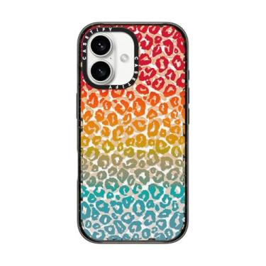 Imagem de CASETiFY Impact capa para iPhone 16 [fina/2,5 m. 4X Proteção contra quedas de nível militar/compatível com carregamento sem fio] - Cheeky Cheetah Vibrant Rainbow - preto transparente