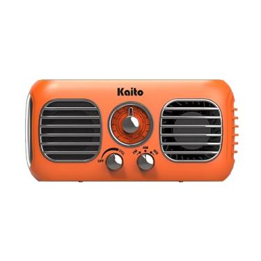 Imagem de Kaito Rádio de emergência KA777 e ventilador portátil – Rádio meteorológico AM/FM NOAA e carregador portátil de 4.000 mAh recarregável com painel solar e manivela (laranja)