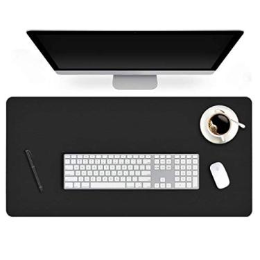 Imagem de Capa protetora de mesa de escritório de couro PU PVC vinil plástico GG bloco de mesa pequeno grande laptop computador jogos teclado mouse pad mesa tapete de escrita para mulheres homens crianças meninas não escorrega impermeável, Midnight Black, 24'' X 60''