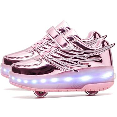 Imagem de Tênis de skate Aikuass para meninas, meninos, crianças, LED, piscando, com rodas, 8-pink- Double Wheels, 6.5 Big Kid