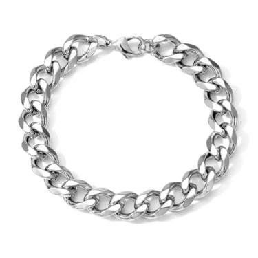 Imagem de Pulseira de elos cubanos para homens e mulheres, pulseira sólida masculina, pulseiras de corrente grossa sólida, aço inoxidável/preto/banhado a ouro 18 K joia hip hop para marido, pai filho (Aço inoxidável, 7mm)