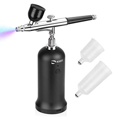 Imagem de KIBEE Kit de aerógrafo sem fio atualizado com compressor, escova de ar recarregável USB-C com compressor de alta pressão, pistola de escova de ar sem fio de ação dupla para barbeiro, decoração de bolo, arte de unhas, pintura, maquiagem