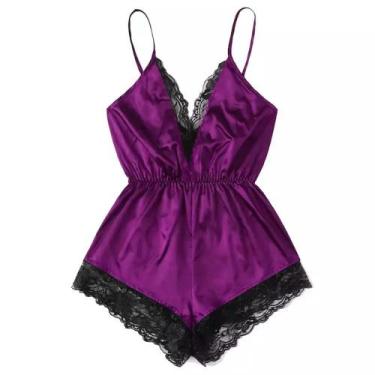 Imagem de Body Lingerie de Renda com decote em v para Body ElaShopp, Roxo, XXG