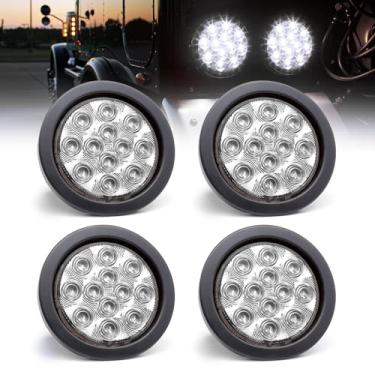 Imagem de Meerkatt (Pacote com 4) 10 cm LED branco 12 diodos luzes traseiras de folga lateral traseira traseira traseira traseira traseira traseira Montagem reboque ATV caminhão ônibus RV Van ilhós e plugue 12 V DC GA12