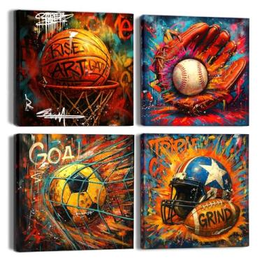 Imagem de Deveosa Arte de esportes com tema de grafite decoração de parede basquete futebol beisebol futebol tela pôsteres fotos para quarto de meninos adolescentes