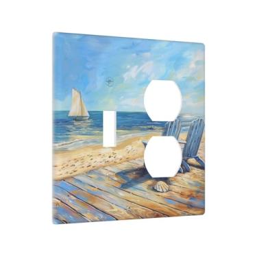 Imagem de Xuejiaku Outlet Covers Cadeira de Praia Mar Pintura a Óleo Oceano Veleiro 2 Gang Capa Decorativa Tomada 1 Interruptor de Luz Duplex Combo Capa GFCI Placas de Parede Elétricas para Banheiro Decoração