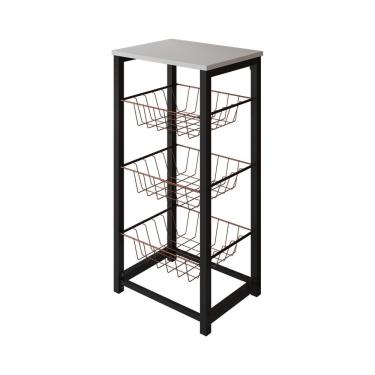 Imagem de Fruteira De Chão Cozinha Desmontada Aço Preto Cesto Cobre Tampo Branco Madri - Cor: Preto