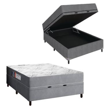 Imagem de Cama Box Baú Casal Colchão Espuma Egito 138x188x60cm Cinza / Branco Portobel - Suporta Até 100kg Por Pessoa Cinza