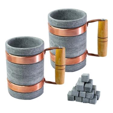 Imagem de Kit 2 Canecas Alça De Cobre Pedra Sabão 350 Ml