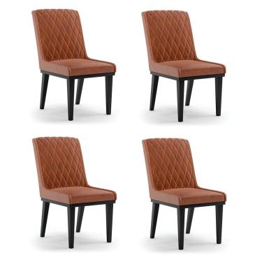 Imagem de Cadeira Sala De Jantar Base Madeira Preto Kit 4 Sofia Sintético Pu Nozes D03 - D'rossi