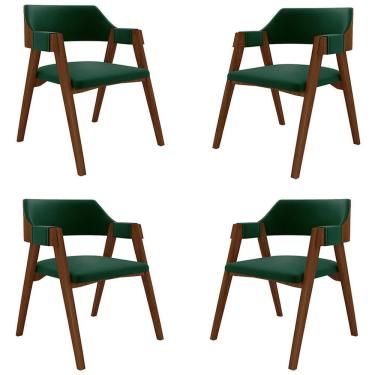 Imagem de Kit 4 Cadeiras Sala De Jantar E Jogos Carteados Madeira Maciça Poker Veludo Verde-imbuia G42 - Gran Belo