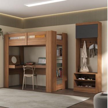 Imagem de Quarto Juvenil Completo Com Beliche E Sapateira Addis Espresso Móveis Nogal-grafite