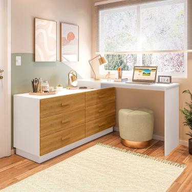 Imagem de Cômoda Com Escrivaninha Em L Com 6 Gavetas Leonie Yescasa Branco-freijó