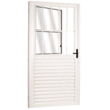 Imagem de Kit Com 2 Portas Social Palheta De Alumínio 210 X 90cm Linha 25 Lado Direito Esquadrias Bergamo Branco