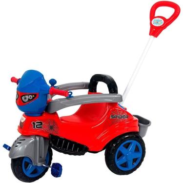 Imagem de Triciclo Infantil Spider C/ Haste Guia Pedal Encosto Menino