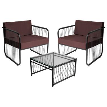 Imagem de Conjunto 2 Poltronas E Mesa Centro Fibra Sintética Córdova Preto-marrom