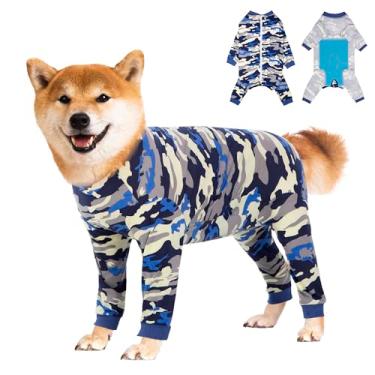 Imagem de Macacão para recuperação de cães com zíper completo pós-cirurgia para cães grandes médios para evitar lamber e mastigar feridas, macacão alternativo de cone (camuflagem, 2GG)