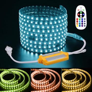 Imagem de Samsion Fita De Led Rgb À Prova D'Água Para Áreas Externas, 5 Metros, Com Controle Remoto, Ca 110V-130V, Regulável, Mudança Cor, Flexível Decoração Quarto, Cozinha E Casa, 60 Leds/M