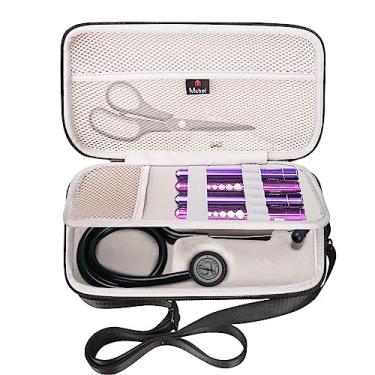 Imagem de Mchoi Estojo Para Estetoscópio Com Ranhuras, Adequado 3M Littmann Classic Iii, Espaço Extra Curativos Médicos, Tesouras E Lanterna De Led, Preto, Apenas