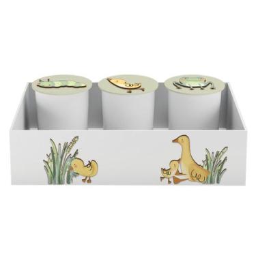Imagem de Trio de Potes e Bandeja Kit Higiene MDF Patinhos - Neném na Nuvem, VER