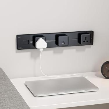Imagem de illus illumination Filtro De Linha Para Montagem Em Parede, Mesa E Paredes, Trilho Tomada 8000 W, Preto Moderno, Com 1 Usb 2 Entradas Universais Escritório Casa (24 Pol./60 Cm)