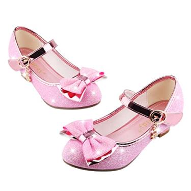 Imagem de Amtidy Sapatos Sociais Para Meninas Mary Jane, Festa De Casamento, Glitter, Madrinhas, Salto Princesa, Rosa, Tamanho 3 (Bebê/Criança Pequena/Criança Grande)