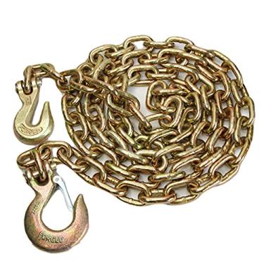 Imagem de Corrente de fichário com ganchos para agarrar e estilingue de 3/20.3 cm 10' grau 70 corrente de fichário - Pacote de carga de transporte para carga de reboque (corrente com um gancho, um gancho