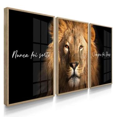 Imagem de Quadro Decorativo Trio Nunca Foi Sorte Leão Real Escritório Sala 70x50